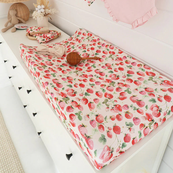 Strawberry Organic Bassinet Sheet / Change Pad Cover - Snuggle Hunny
