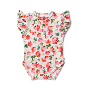 Strawberry Short Sleeve Organic Bodysuit with Frill - Snuggle Hunny