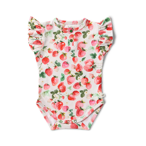 Strawberry Short Sleeve Organic Bodysuit with Frill - Snuggle Hunny