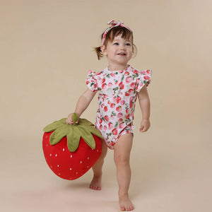Strawberry Short Sleeve Organic Bodysuit with Frill - Snuggle Hunny