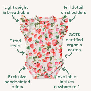 Strawberry Short Sleeve Organic Bodysuit with Frill - Snuggle Hunny