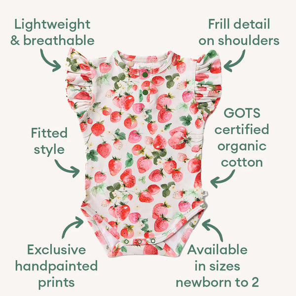 Strawberry Short Sleeve Organic Bodysuit with Frill - Snuggle Hunny