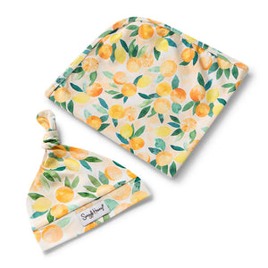 Sunny Citrus Organic Jersey Wrap & Beanie Set - Snuggle Hunny