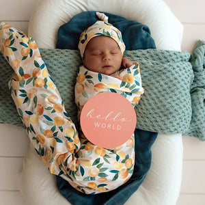 Sunny Citrus Organic Jersey Wrap & Beanie Set - Snuggle Hunny