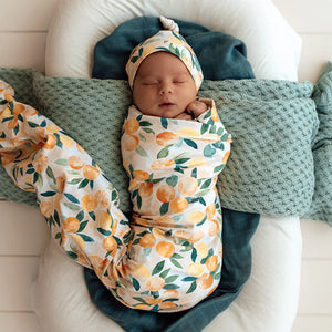 Sunny Citrus Organic Jersey Wrap & Beanie Set - Snuggle Hunny