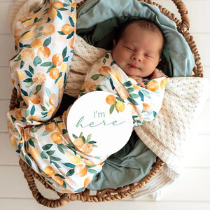 Sunny Citrus Organic Jersey Wrap & Beanie Set - Snuggle Hunny