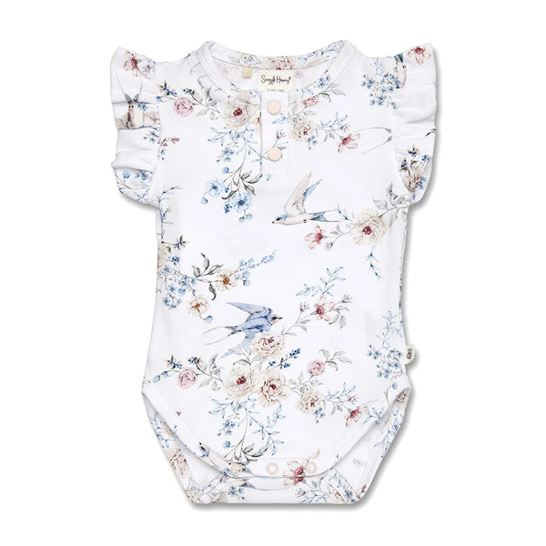 Sweet Swallows Short Sleeve Organic Bodysuit with Frill - Snuggle Hunny