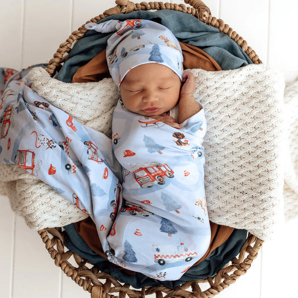 To The Rescue Organic Jersey Wrap & Beanie Set - Snuggle Hunny