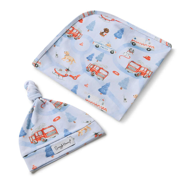 To The Rescue Organic Jersey Wrap & Beanie Set - Snuggle Hunny