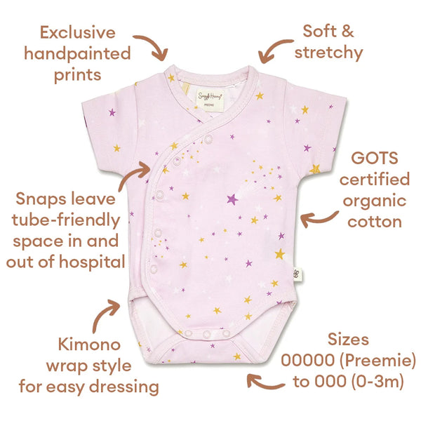 Twinkle Short Sleeve Organic Kimono Bodysuit - Snuggle Hunny