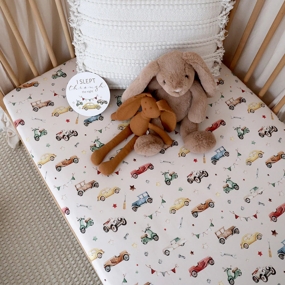 Vintage Cars Organic Fitted Cot Sheet - Snuggle Hunny
