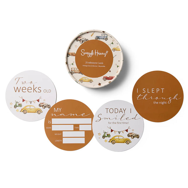 Vintage Cars & Bronze Reversible Milestone Cards - Snuggle Hunny