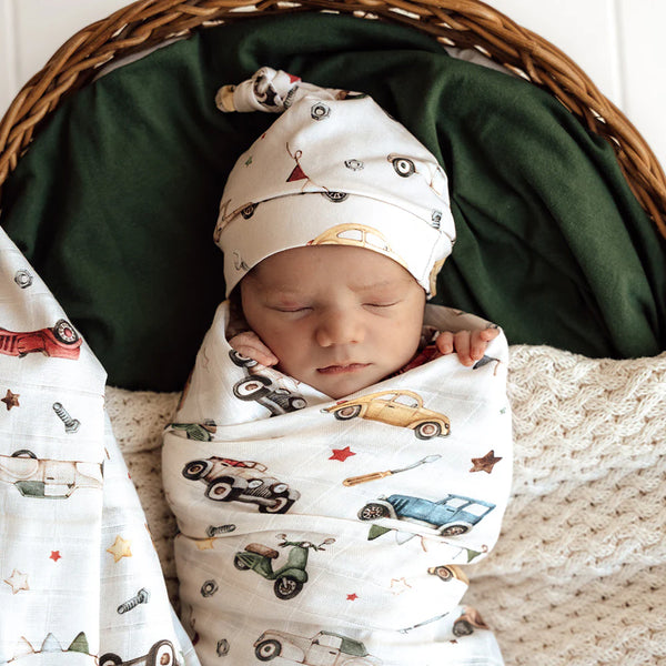 *Vintage Cars Organic Muslin Wrap - Snuggle Hunny - DISCOUNTED