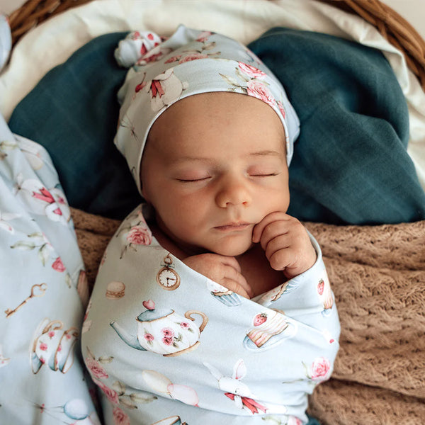 White Rabbit Organic Jersey Wrap & Beanie Set - Snuggle Hunny