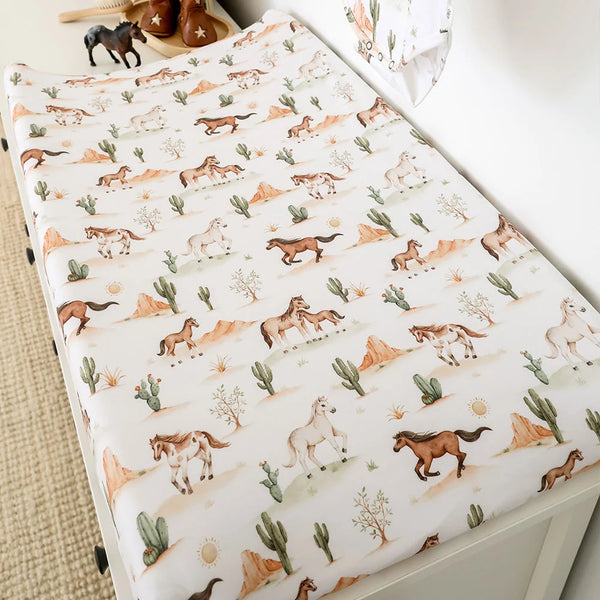Wild Horses Organic Bassinet Sheet / Change Pad Cover - Snuggle Hunny