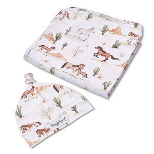 Wild Horses Organic Jersey Wrap & Beanie Set - Snuggle Hunny