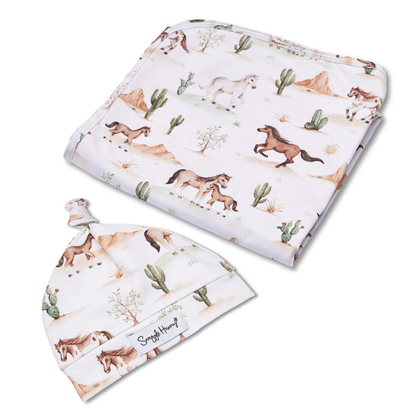 Wild Horses Organic Jersey Wrap & Beanie Set - Snuggle Hunny