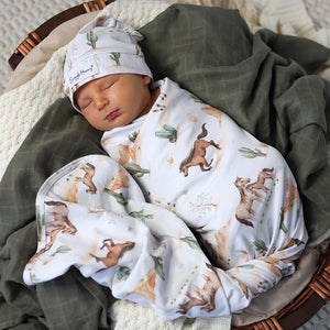 Wild Horses Organic Jersey Wrap & Beanie Set - Snuggle Hunny