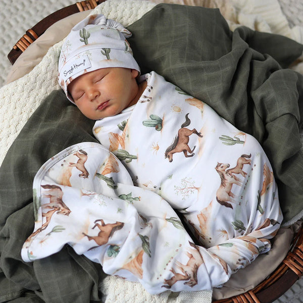 Wild Horses Organic Jersey Wrap & Beanie Set - Snuggle Hunny