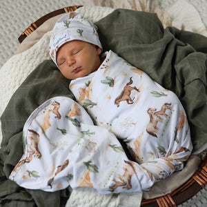 Wild Horses Organic Jersey Wrap & Beanie Set - Snuggle Hunny