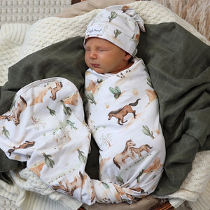 Wild Horses Organic Jersey Wrap & Beanie Set - Snuggle Hunny