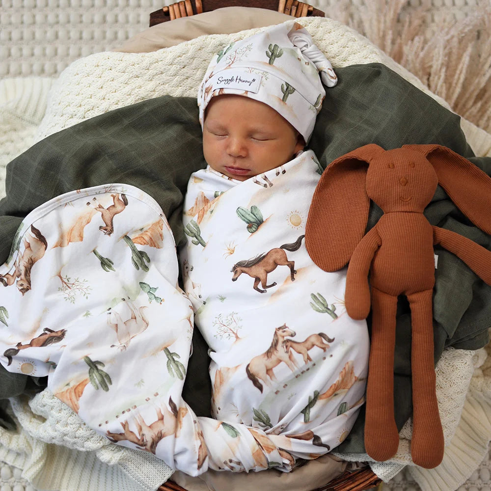 Wild Horses Organic Jersey Wrap & Beanie Set - Snuggle Hunny