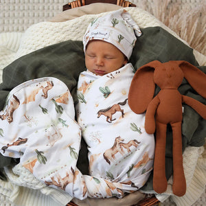 Wild Horses Organic Jersey Wrap & Beanie Set - Snuggle Hunny