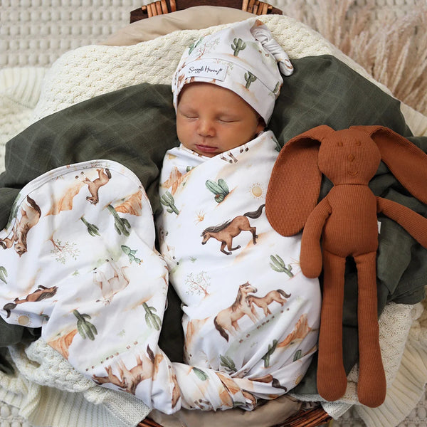 Wild Horses Organic Jersey Wrap & Beanie Set - Snuggle Hunny