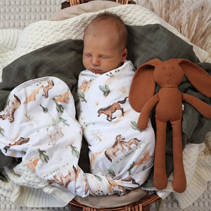 Wild Horses Organic Jersey Wrap & Beanie Set - Snuggle Hunny