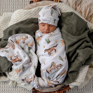 Wild Horses Organic Jersey Wrap & Beanie Set - Snuggle Hunny