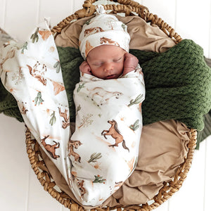 Wild Horses Organic Jersey Wrap & Beanie Set - Snuggle Hunny