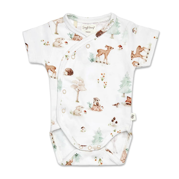 Woodland Tales Short Sleeve Organic Kimono Bodysuit - Snuggle Hunny