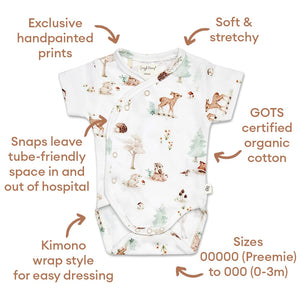 Woodland Tales Short Sleeve Organic Kimono Bodysuit - Snuggle Hunny