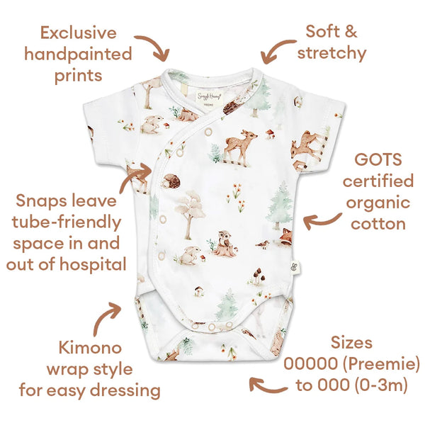 Woodland Tales Short Sleeve Organic Kimono Bodysuit - Snuggle Hunny