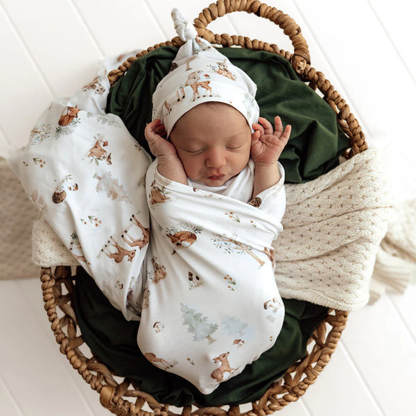Woodland Tales Organic Jersey Wrap & Beanie Set - Snuggle Hunny