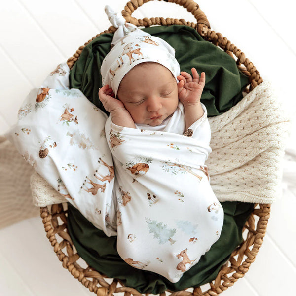 Woodland Tales Organic Jersey Wrap & Beanie Set - Snuggle Hunny