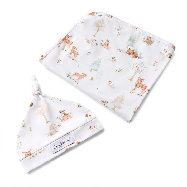 Woodland Tales Organic Jersey Wrap & Beanie Set - Snuggle Hunny