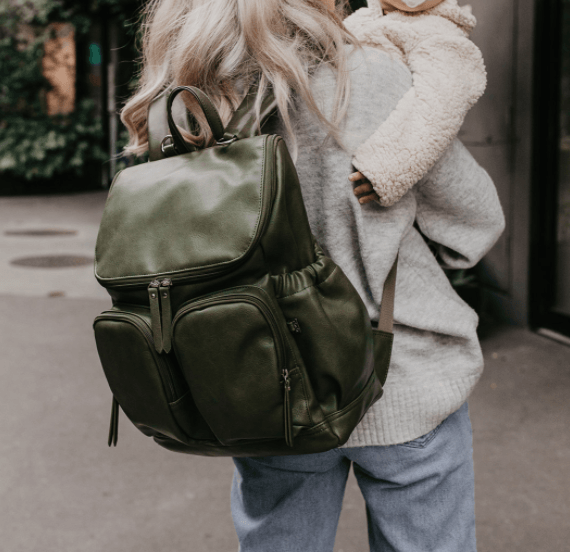 Faux Leather Nappy Backpack - Olive- OIOI
