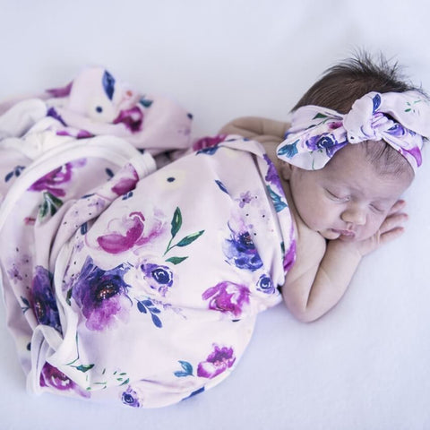 Floral Kiss - Jersey Wrap & Bow Set - Snuggle Hunny Kids DISCOUNTED