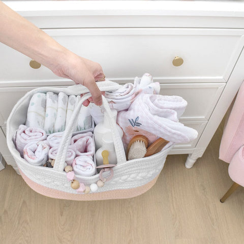 100% Cotton Rope Nappy Caddy - Blush/White - Living Textiles