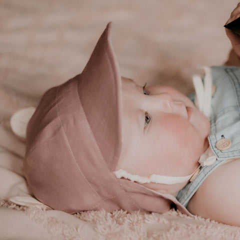Baby Reversible Teddy Flap Sun Hat - Rosa/Flax - Bedhead