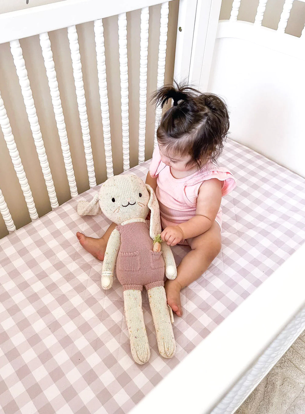 Waterproof Cot Sheet & Mattress Protector | Blush Gingham - Bambella Designs