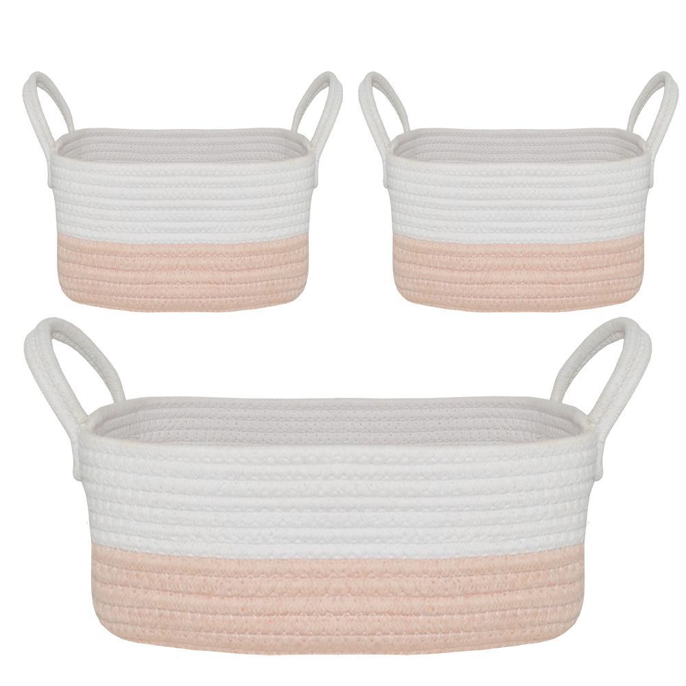 3 piece Storage Baskets - Blush/White - Living Textiles