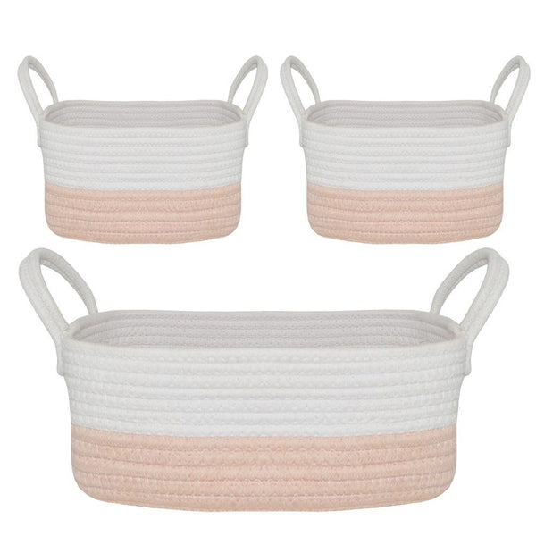 3 piece Storage Baskets - Blush/White - Living Textiles