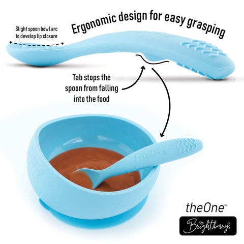 Silicone Suction Bowl Set with Spoons - Pacific Blue - Brightberry