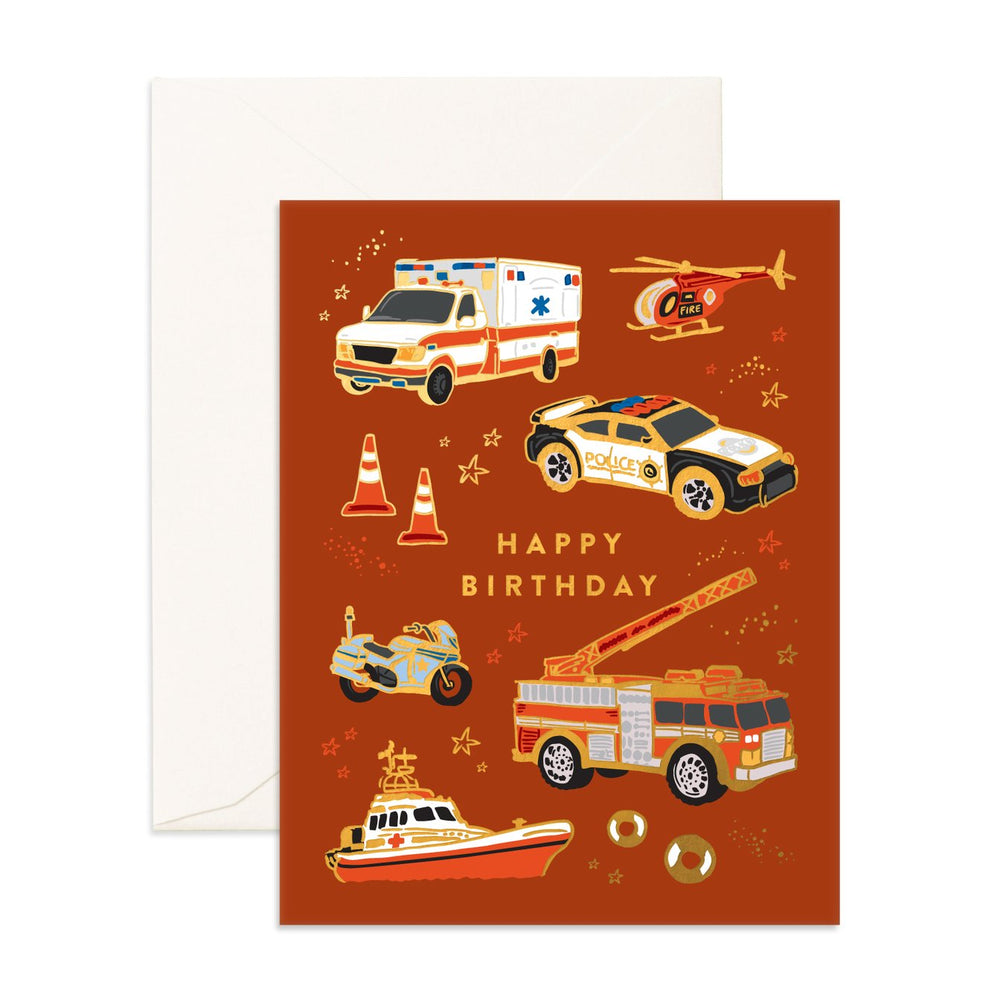 Birthday Emergency Vehicles Greeting Card - Fox & Fallow