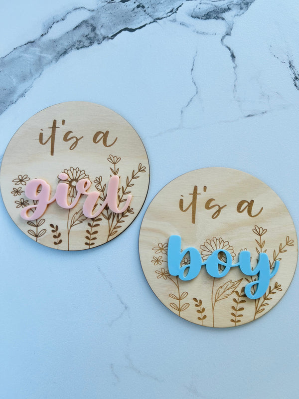 Gender Reveal Plaque - Wildflower - Boy - Mai Creative