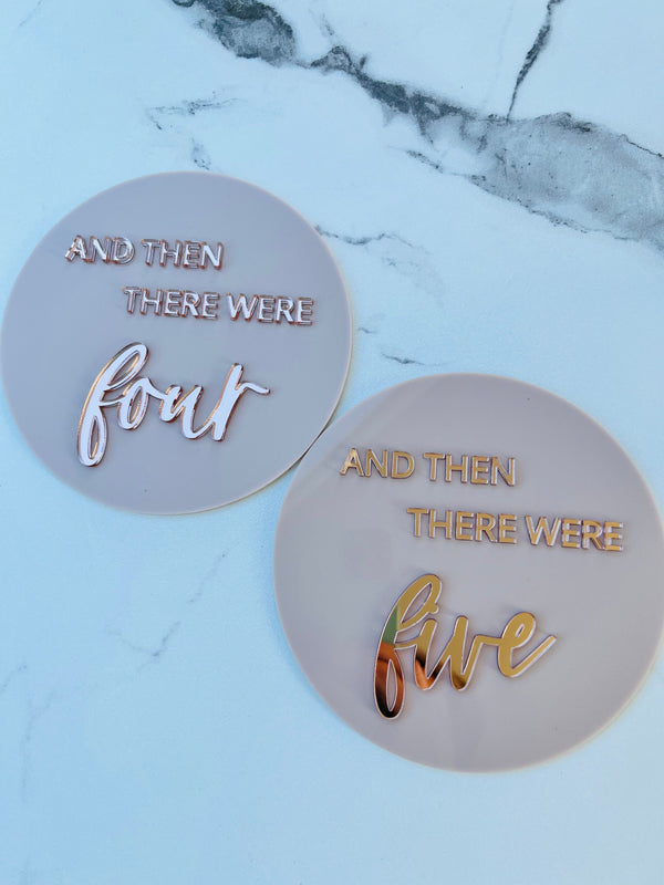 'And then there were five' - latte/rose gold mirror announcement plaque - Mai Creative DISCOUNTED