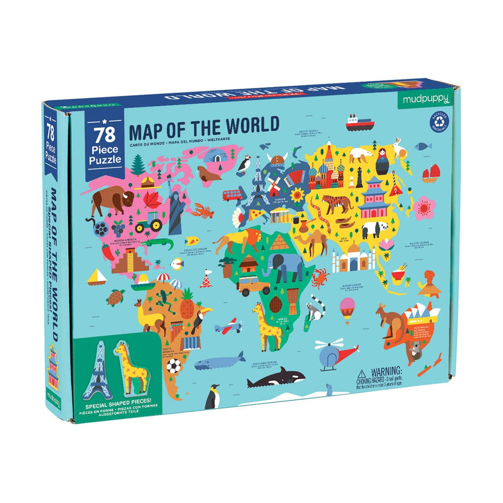 78 pc Geography Puzzle – Map of World - Mudpuppy