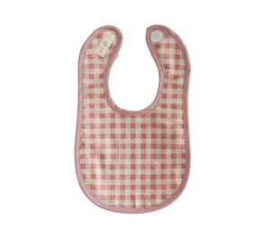 Dribble Bib Rose Check Linen - Alimrose